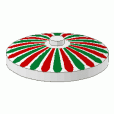 Part 3960p01 White Dish 4 x 4 Inverted (Radar) with Stripes Red-Green Petals Pattern 